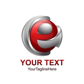 Initial letter E logo template colored grey red circle sphere design for busi Stock Illustration