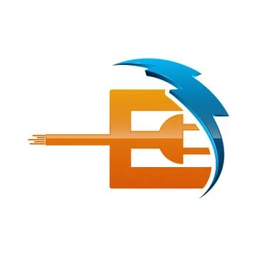 Initial letter E logo template colored blue and orange electric design for bu Stock Illustration