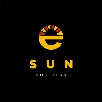Initial Letter E Sun Icon Logo Design Template 스톡 일러스트