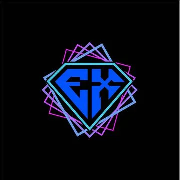 Initial letter E X with diamond design and square ornament as decoration Stock Illustration