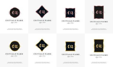 Initial letter EA E A handwriting logo set design template Stock Illustration