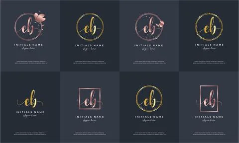 Initial letter EB E B handwriting logo set design template. Stock Illustration