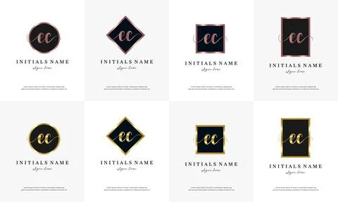 Initial letter EC E C handwriting logo set design template Stock Illustration