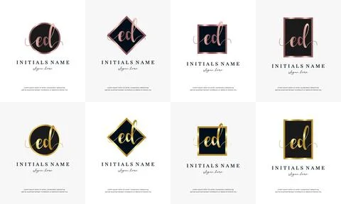 Initial letter ED E D handwriting logo set design template Stock Illustration