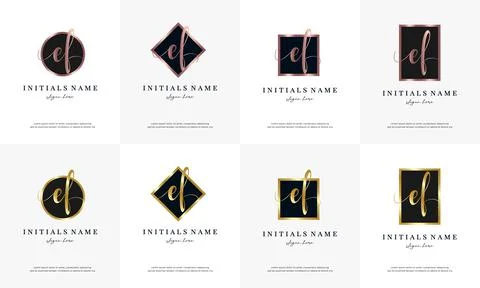 Initial letter EF E F handwriting logo set design template Stock Illustration