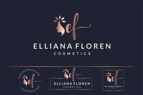 Initial letter EF E logo feminine for woman face and beauty, silhouette vecto Stock Illustration