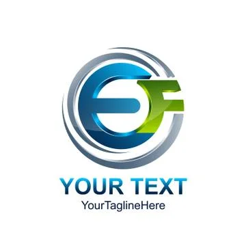 Initial letter EF logo template colored blue green circle swoosh design for b Stock Illustration