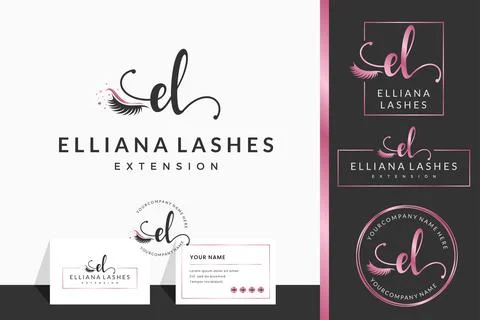 Initial letter EL E lash Eyebrow Lashes eyelash extension logo design collect Stock Illustration