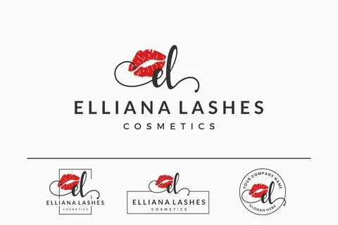Initial letter EL E logo for lip, kiss, lipstick, makeup vector design collec Stock Illustration