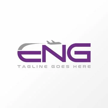 Initial letter ENG font with flying plane monogram typography aviation Stock Illustration