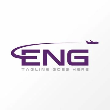 Initial letter ENG font with plane flying monogram typography aviation Stock Illustration