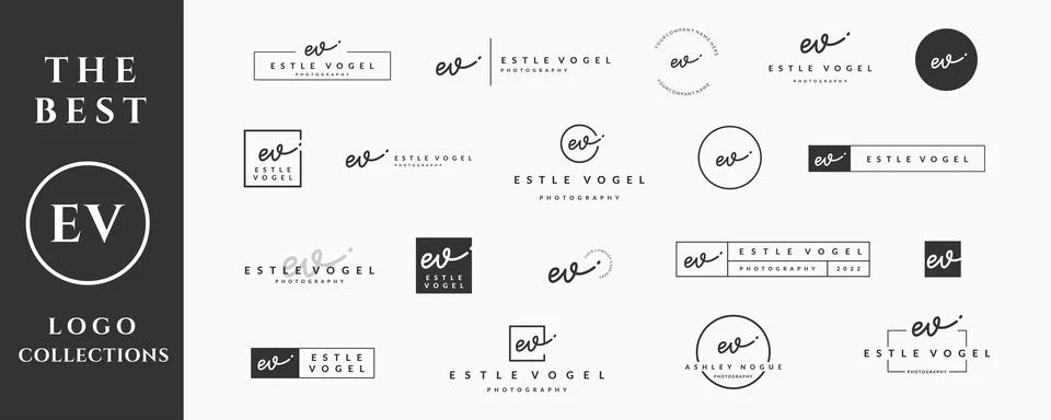 Initial letter EV E logo handwriting, signature and script vector design coll Stock Illustration