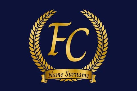 Initial letter F and C, FC monogram logo design with laurel wreath. Luxury .. Illustrazione stock
