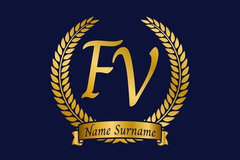 Initial letter F and V, FV monogram logo design with laurel wreath. Luxury .. Stock Illustration