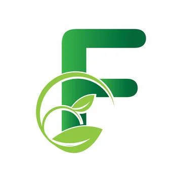 Initial Letter F With Leaf Logo,green eco leaf letter F logo design template Stock Illustration
