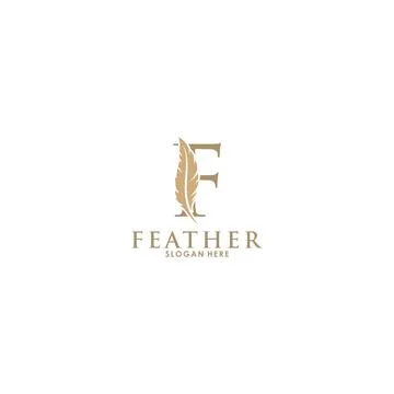 Initial letter F logo with Feather Luxury gold, Initial Feather Logo template Stock Illustration