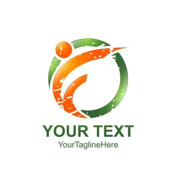Initial letter F logo template colored orange green circle man distressed des Stock Illustration