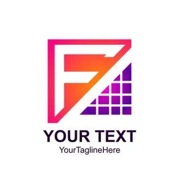 Initial letter F logo template colorfull pixel square design for business and Stock Illustration