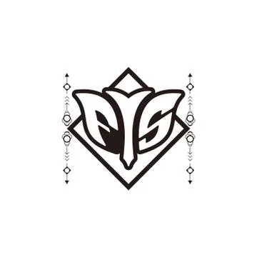 Initial letter F S bow and arrow, white and black, with square decoration. Stock Illustration