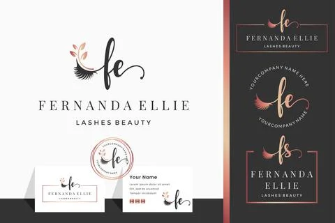 Initial letter FE F lash Eyebrow Lashes eyelash extension logo design collect Stock Illustration