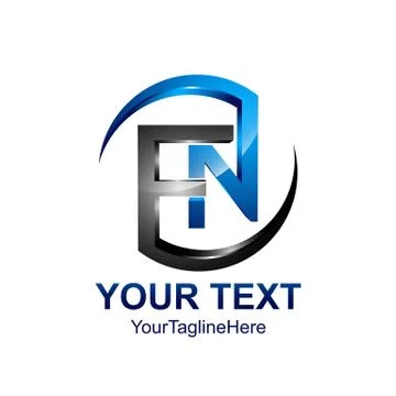 Initial letter FN logo template colored blue circle swoosh design for busines Stock Illustration