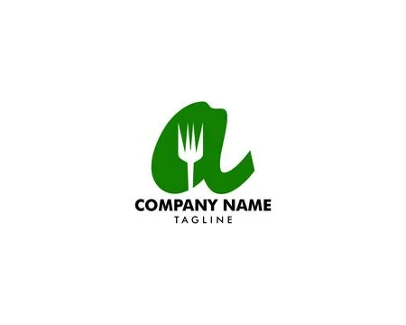 Initial Letter A with Fork for Restaurant Logo Design Stock Illustration