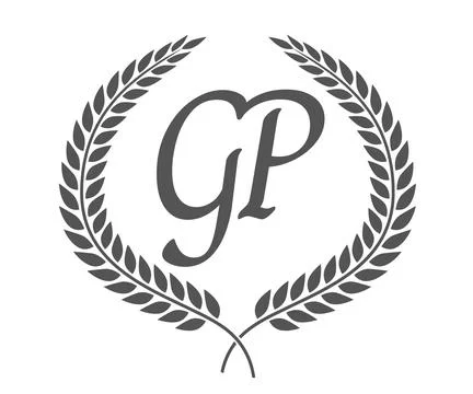Initial letter G and P, GP monogram logo design with laurel wreath. Luxury .. Illustrazione stock