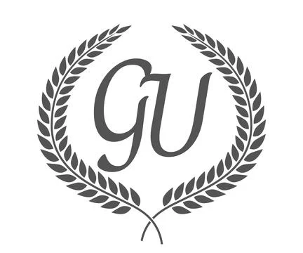Initial letter G and U, GU monogram logo design with laurel wreath. Luxury .. Stock Illustration