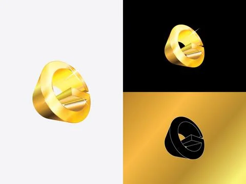 Initial letter G in cone speaker shape with golden color logo vector Stock Illustration