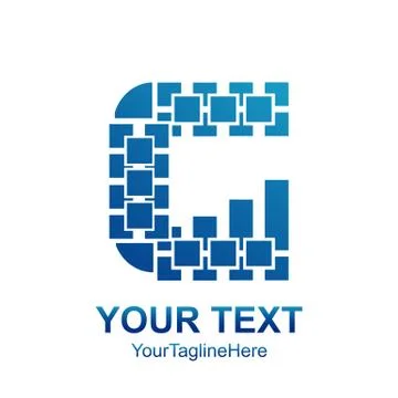 Initial letter G logo design template element colored blue pixel square for b Stock Illustration
