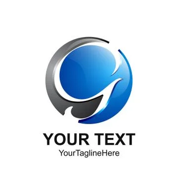 Initial letter G logo template colored blue grey circle negative design for b Illustrazione stock