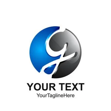 Initial letter G logo template colored blue grey circle negative design for b Stock Illustration