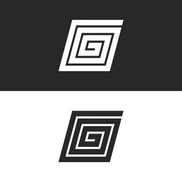 Initial letter G monogram logo spiral maze shape, set black and white minimal Stock Illustration