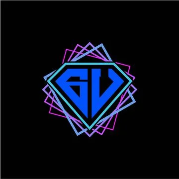 Initial letter G U with diamond design and square ornament as decoration Stock Illustration