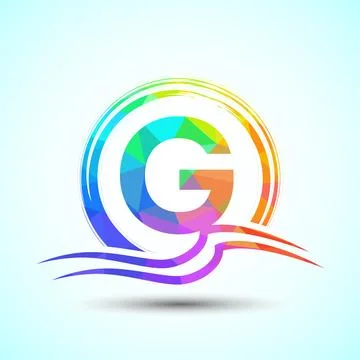 Initial letter G with water ocean waves and the sun. Beach logo design concep Stock Illustration