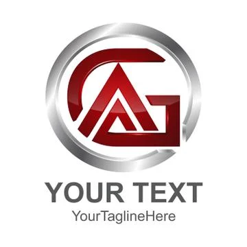 Initial letter GA logo template colored red silver circle triangle design for Stock Illustration