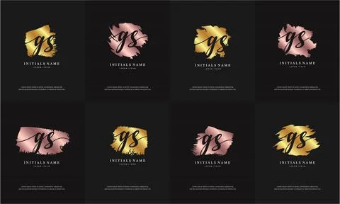 Initial letter GS G S handwriting logo set design template with abstract brus Stock Illustration
