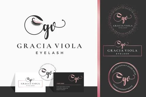Initial letter GV G lash Eyebrow Lashes eyelash extension logo design collect Stock Illustration