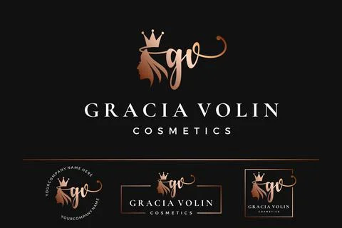 Initial letter GV G logo feminine for woman face and beauty, silhouette vecto Stock Illustration