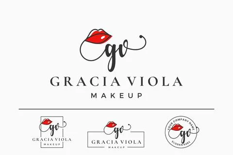 Initial letter GV G logo for lip, kiss, lipstick, makeup vector design collec Stock Illustration