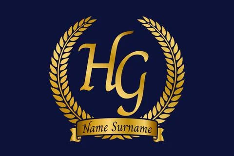 Initial letter H and G, HG monogram logo design with laurel wreath. Luxury .. Stock Illustration