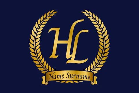 Initial letter H and L, HL monogram logo design with laurel wreath. Luxury .. 库存插图