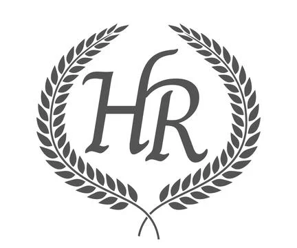 Initial letter H and R, HR monogram logo design with laurel wreath. Luxury .. Illustrazione stock