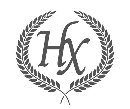 Initial letter H and X, HX monogram logo design with laurel wreath. Luxury .. Illustrazione stock
