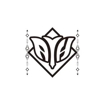 Initial letter A H bow and arrow, white and black, with square decoration. Stock Illustration