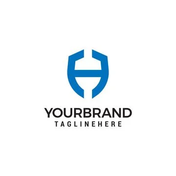 Initial Letter H with Shield frame line art element Shield Line geometry for  Illustration