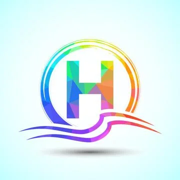 Initial letter H with water ocean waves and the sun. Beach logo design concep 스톡 일러스트