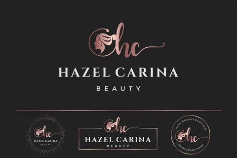 Initial letter HC H logo feminine for woman face and beauty, silhouette vecto Stock Illustration