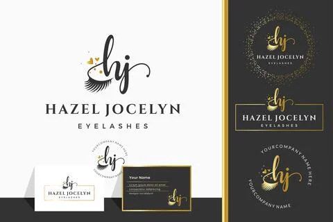 Initial letter HJ H lash Eyebrow Lashes eyelash extension logo design collect Stock Illustration