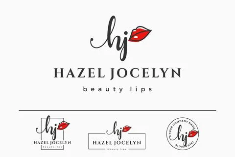 Initial letter HJ H logo for lip, kiss, lipstick, makeup vector design collec Stock Illustration